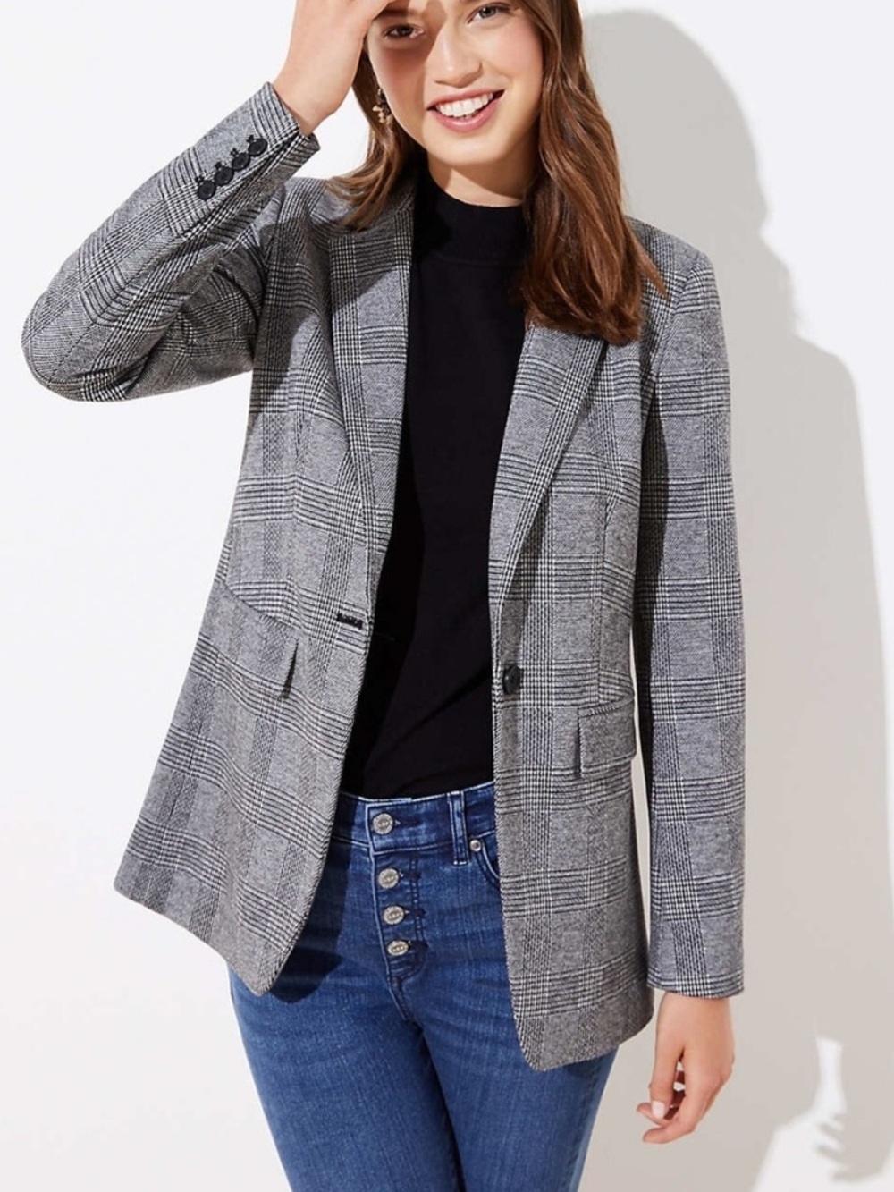 NWT Loft Glen Plaid Boyfriend Blazer Black 4 Work Office Business Chic